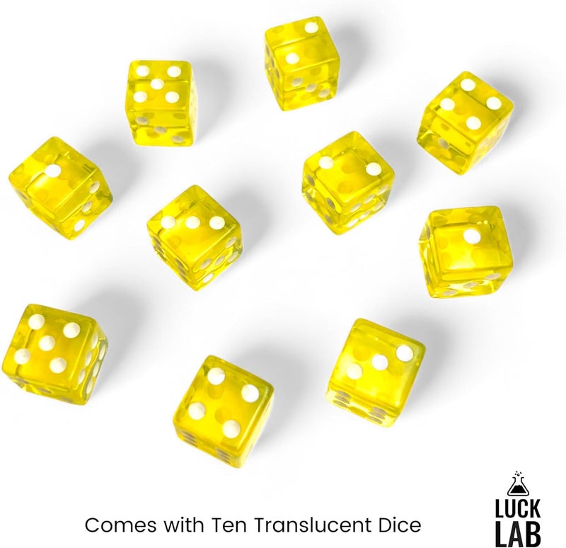 Luck Lab 10 Piece 19 mm Dice Pack - Acrylic and Translucent D6 Dice, Square w/Rounded Edge for Casino, Craps, RPG MTG DND Dice Table Games and Board Games (Yellow) - Image 3